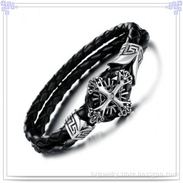 Stainless Steel Jewelry Leather Jewelry Leather Bracelet (HR6104)